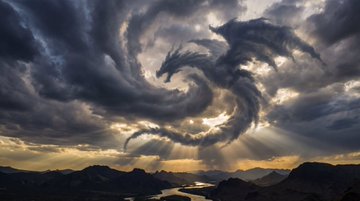 Prompt on Nano Banana Pro : A dramatic sky photo where swirling storm clouds naturally form the unmi